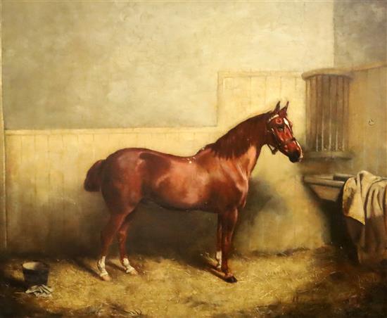 John Frederick Herring Jnr (1820-1907) Chestnut hunter in a stable 24.5 x 29.5in.